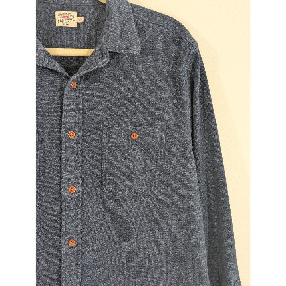 Faherty Shirt Mens Large Blue Brushed Alpine Knit Flannel Cotton Long Sleeve - Picture 6 of 10